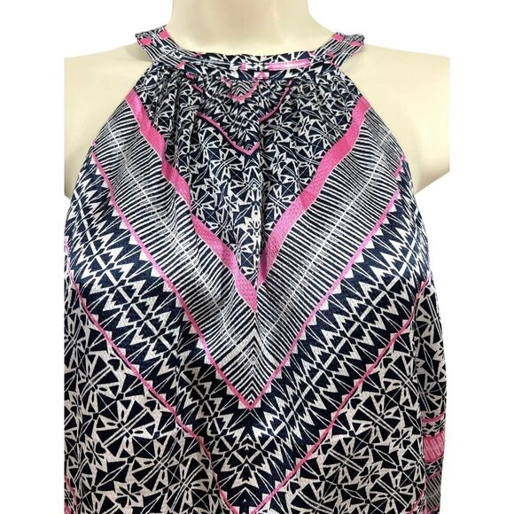 The Limited Mock Neck Tank Blouse Satin Feel Geometric Pink Navy White Size XS - Picture 10 of 12